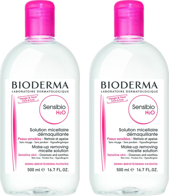 Bioderma Sensibio H2O Εξαιρετικά Ήπιο Νερό Καθαρισμού Προσώπου & Ματιών Ιδανικό για Ευαίσθητες Επιδερμίδες 1+1 Δώρο, 2 x500 ml