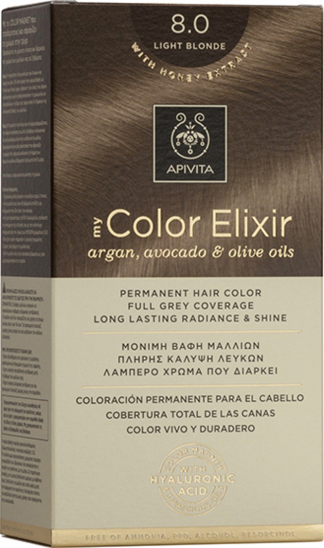 Apivita My Color Elixir No8.0 Ξανθό Ανοιχτό Κρέμα Βαφή Σε Σωληνάριο 50ml & Ενεργοποιητής Χρώματος 75ml