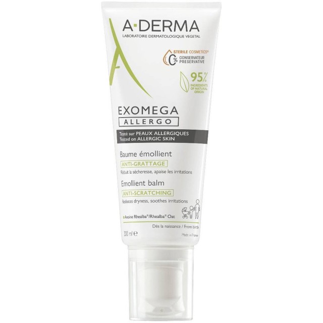 A-Derma Exomega Allergo Emollient Ενυδατικό Balm Σώματος για Ξηρές Επιδερμίδες, 200ml