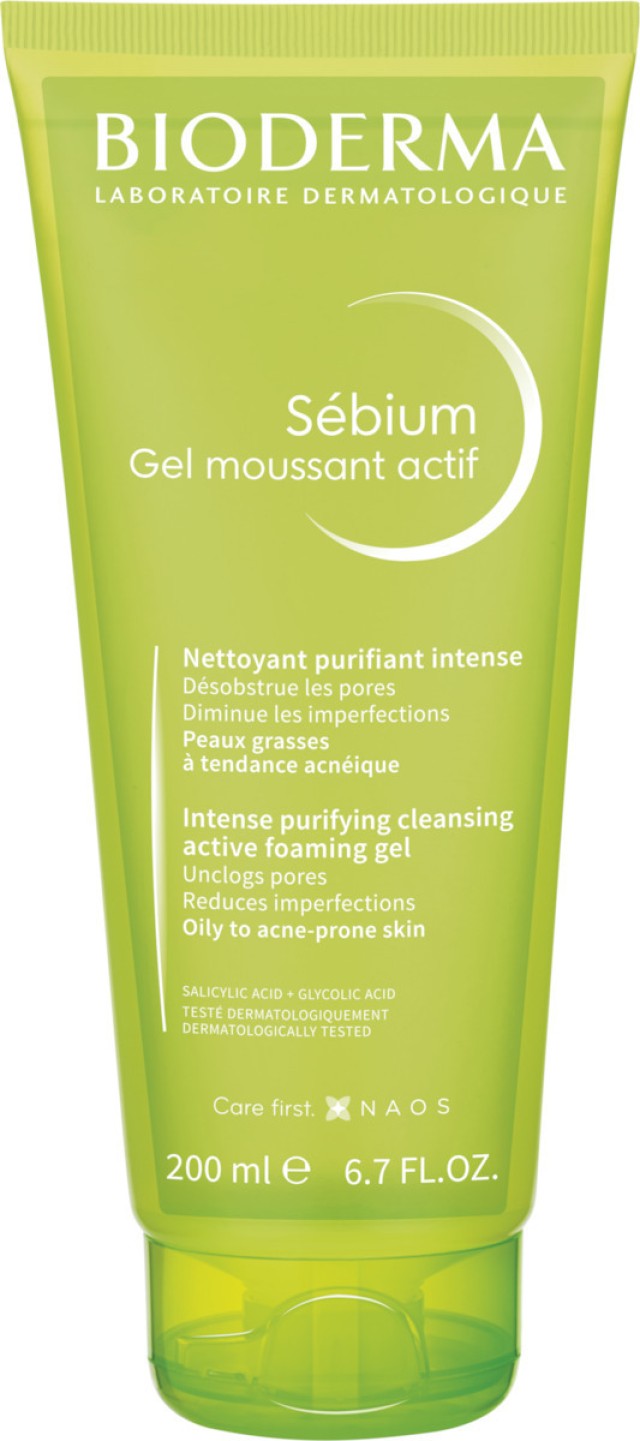 Bioderma Sebium Gel Moussant Actif Intense Purifying Cleansing Active Foaming Gel Αφρίζων Τζελ Καθαρισμού Ιδανικό για Μεικτές & Λιπαρές Επιδερμίδες με Τάση Ακμής, 200ml