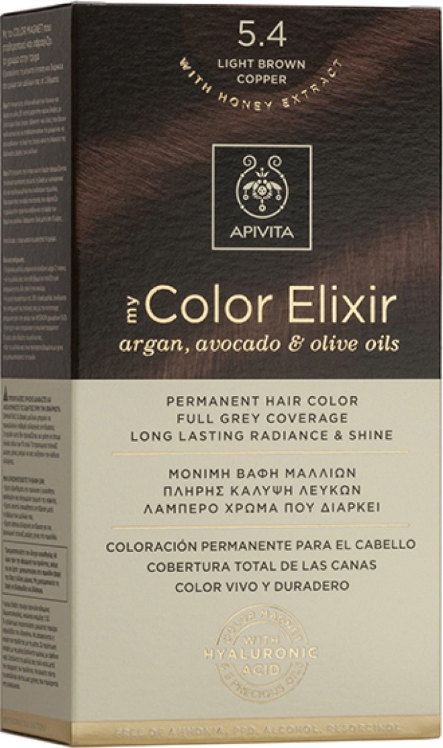 Apivita My Color Elixir No5.4 Καστανό Ανοιχτό Χάλκινο Κρέμα Βαφή Σε Σωληνάριο 50ml & Ενεργοποιητής Χρώματος 75ml