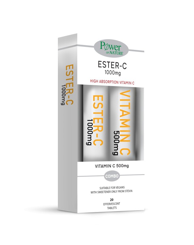 POWER HEALTH Set Ester-C Stevia 1000mg 20 Αναβράζοντα Δισκία & ΔΩΡΟ Vit C 500mg 20 Αναβράζοντα Δισκία