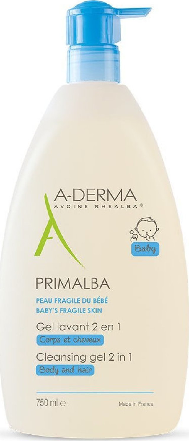 A-Derma Primalba Baby Cleansing Gel 2 in 1 Απαλό Καθαριστικό Gel για Σώμα και Μαλλιά 750ml