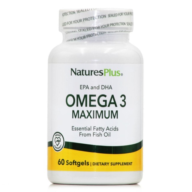 NATURES PLUS EPA & DHA Omega-3 Maximum Ωμέγα 3 Λιπαρά 60 Μαλακές Κάψουλες