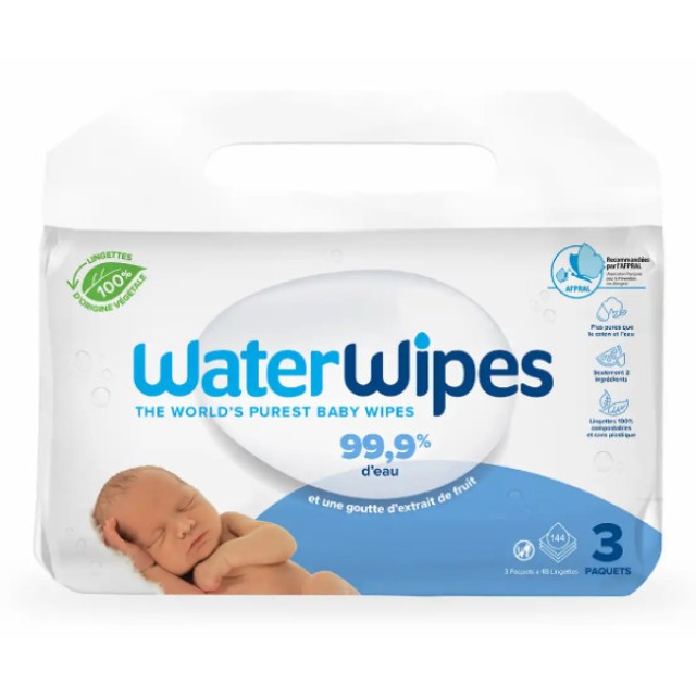 WaterWipes 100% Plastic-free Άοσμα Μωρομάντηλα με 99,9% Νερό, 144τεμ (3x48τεμ)