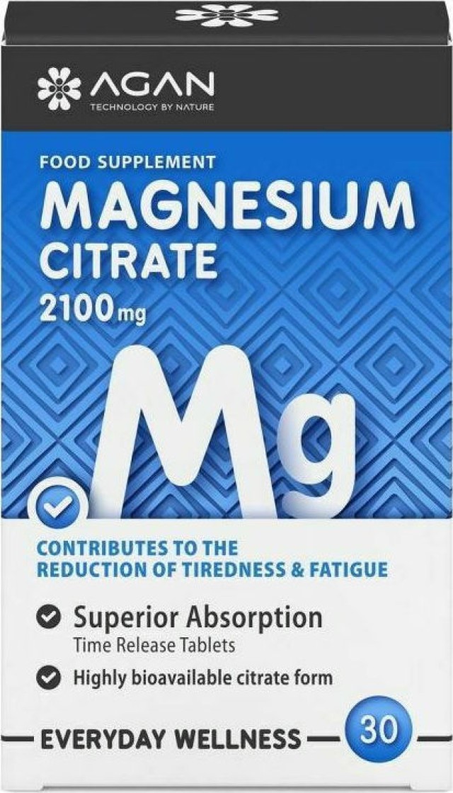 Agan Magnesium Citrate 2100mg Time Release 30 ταμπλέτες.