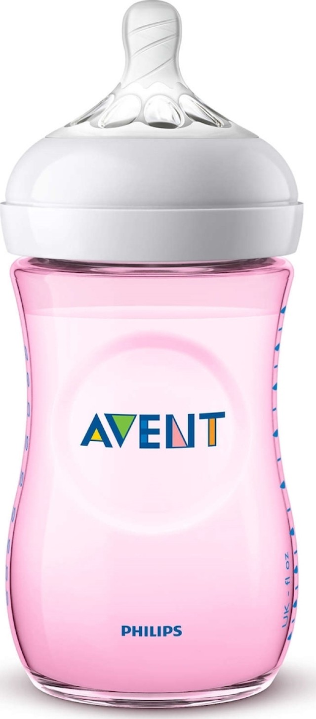 Philips Avent SCF034/17 Natural Μπιμπερό Ροζ με Θηλή Αργής Ροής, 260ml