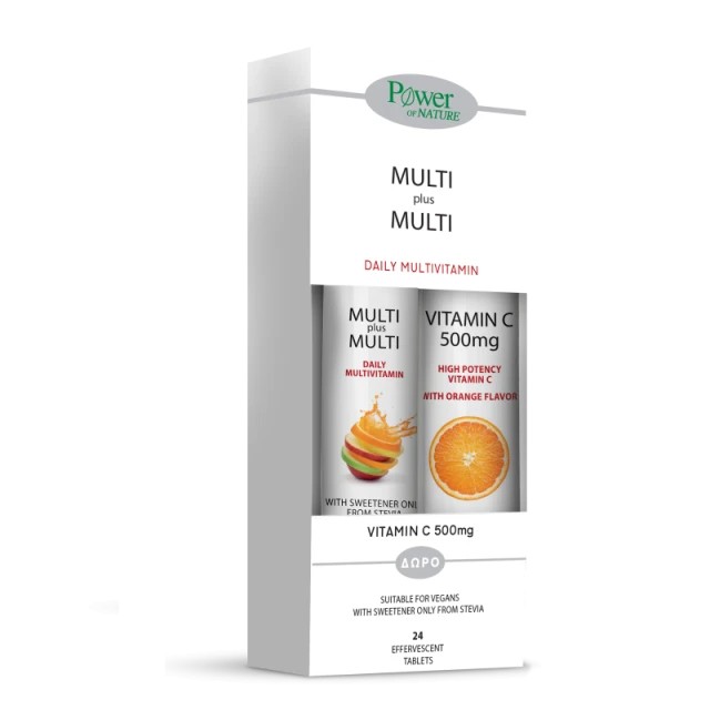 Power Of Nature Multi + Multi με Στέβια 20 αναβράζοντα δισκία & Vitamin C 500mg Πορτοκάλι 20 αναβράζοντα δισκία