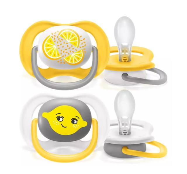 Avent Unisex Ορθοδοντική Πιπίλα Σιλικόνης Ultra Air Happy 6-18m+ Lemon 2 Τεμάχια [SCF080/18]