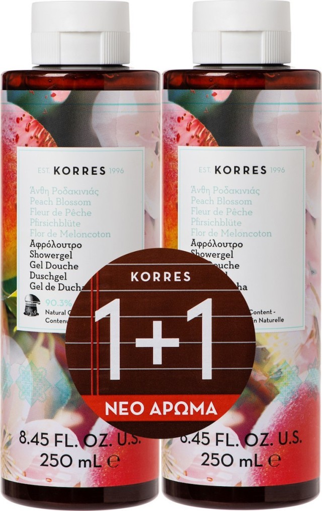 Korres Πακέτο Προσφοράς Peach Blossom Showergel Αφρόλουτρο με Φρέσκο & Φρουτώδες Άρωμα από Άνθη Ροδακινιάς 2x250ml 1+1 Δώρο