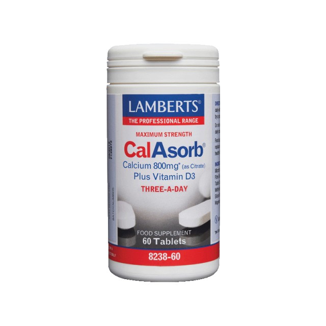 Lamberts Calasorb 800mg Plus Vitamin D3 Maximum Strength Ασβέστιο Υψηλής Απορρόφησης & Βιταμίνη D3, 60Tabs