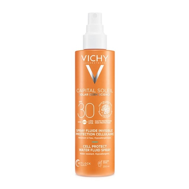 Vichy Capital Soleil Cell Protect Water Fluid Spray SPF30 Λεπτόρρευστο Αντιηλιακό Spray Σώματος 200ml