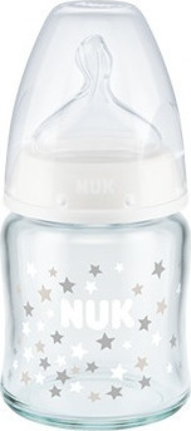 NUK First Choice Plus Μπιμπερό Γυάλινο Λευκό 120ml με θηλή Σιλικόνης 0-6M (10.747.095)