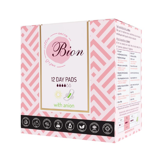 Bion Day Pads with Anion Σερβιέτες Ημέρας με τεχνολογία Ανιόντων 240mm 12τεμ