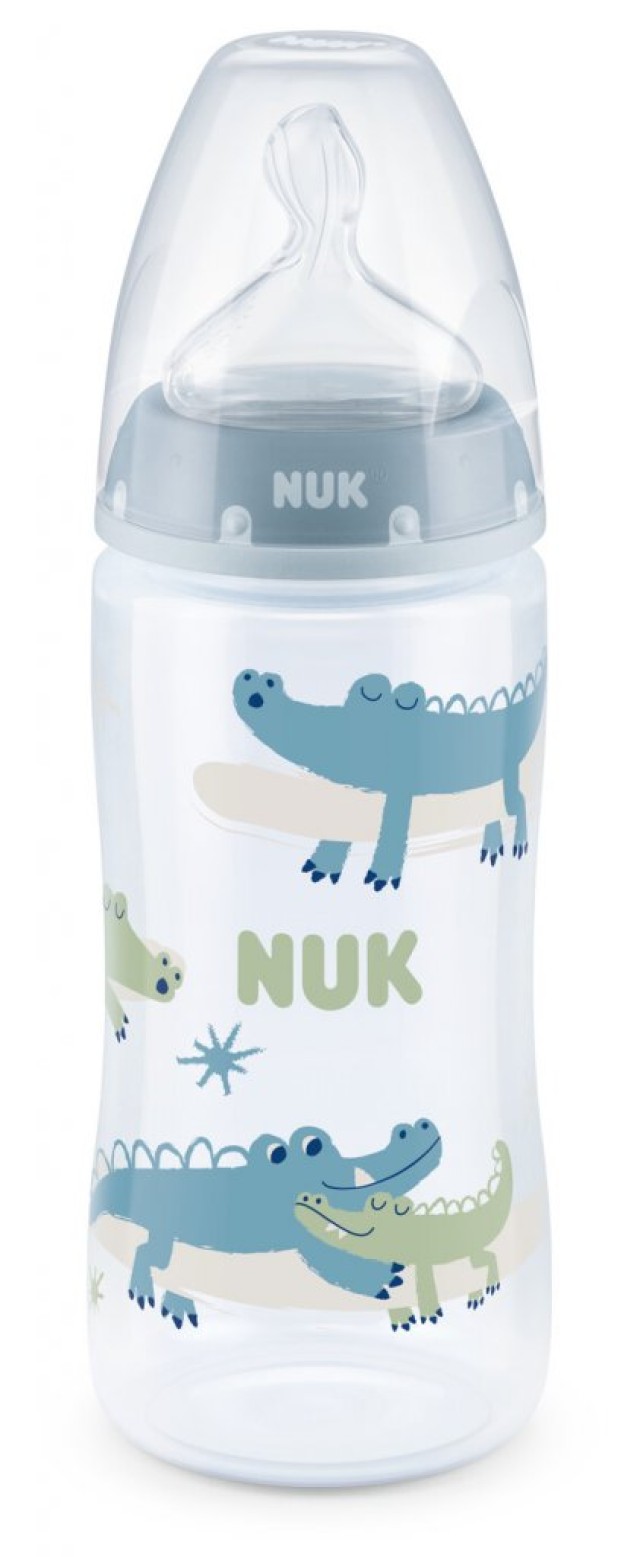 NUK First Choice Plus Μπιμπερό με Θηλή Σιλικόνης & Ένδειξη Θερμοκρασίας 6-18m Γαλάζιο 300ml