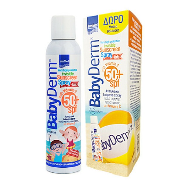 Intermed Promo Αδιάβροχο Παιδικό Αντηλιακό Spray Babyderm για Πρόσωπο & Σώμα SPF50 200ml & Δώρο Μπάλα Θαλάσσης