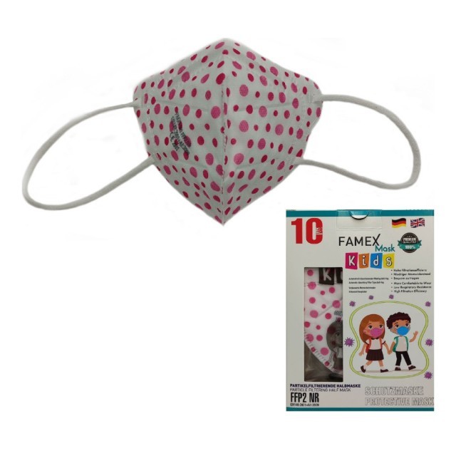 Famex Mask Kids Παιδικές Μάσκες Προστασίας FFP2 NR Ροζ Πουά 10 τεμάχια