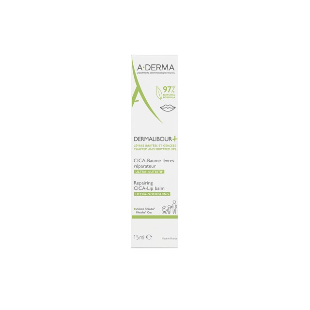 A-Derma Dermalibour+ Repairing CICA Lip Balm Ultra Nourishing Επανορθωτικό - Θρεπτικό Βάλσαμο Χειλιών 15ml