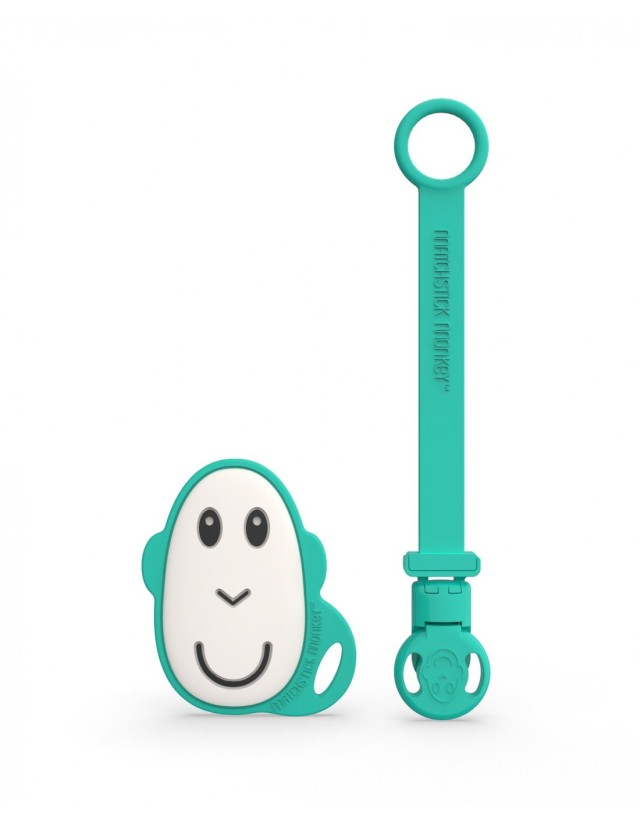 Matchstick Monkey Flat Face Teether & Soother Clip Green