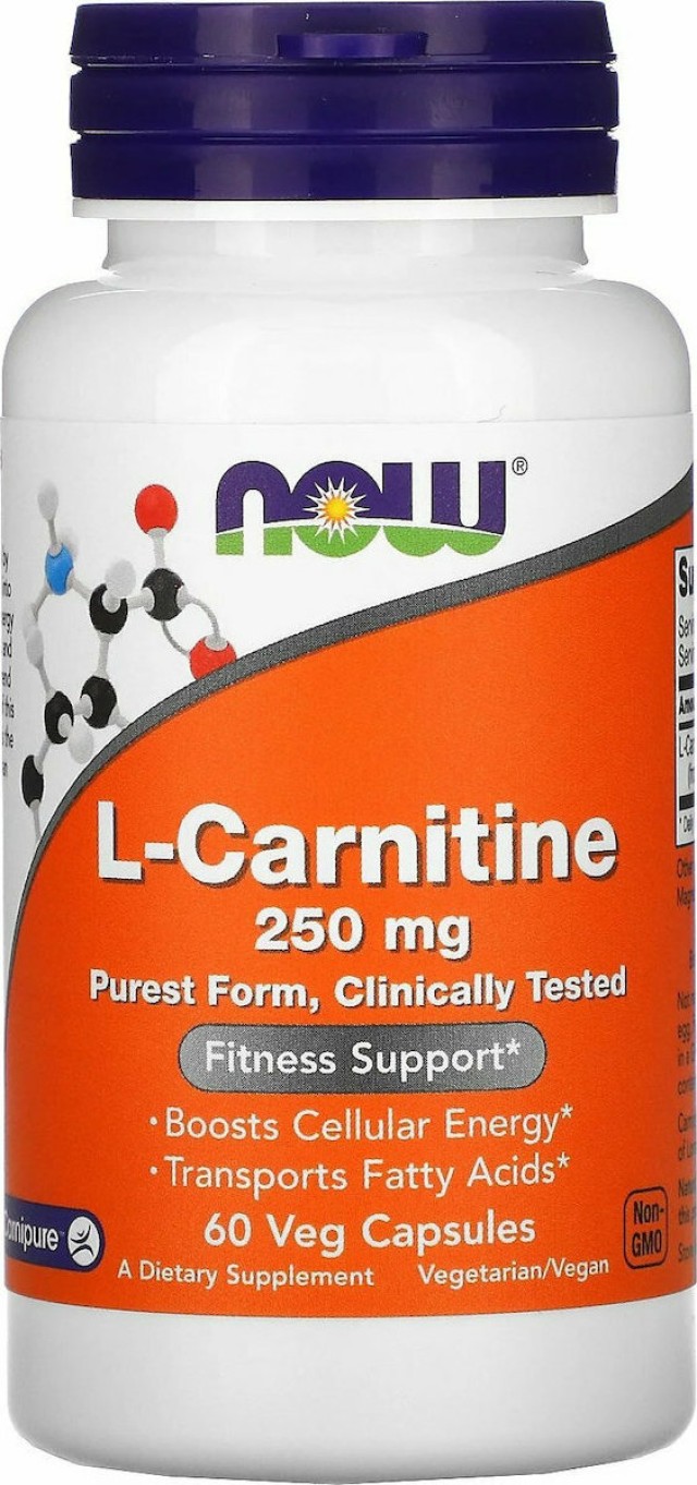 Now Foods L-Carnitine 250mg Συμπλήρωμα Διατροφής που Βοηθά τη Καρδιαγγειακή Υγεία & την Παραγωγή Ενέργειας 60veg.caps