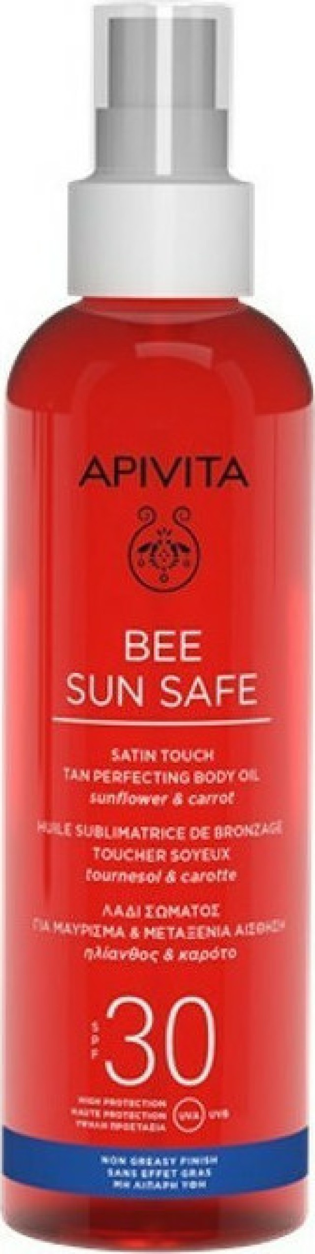 Apivita Bee Sun Safe Satin Touch The Perfecting Body Oil SPF30 Λάδι Σώματος για Μαύρισμα & Μεταξένια Αίσθηση, 200ml