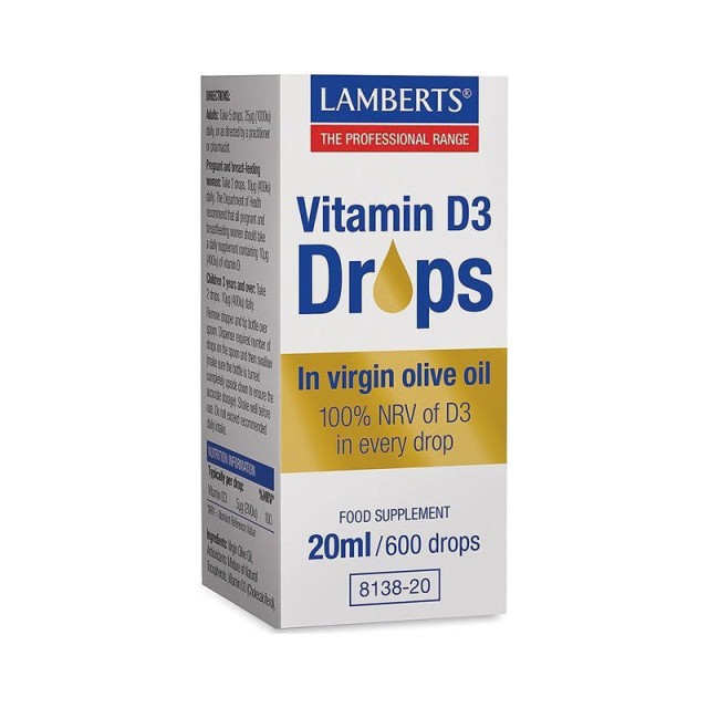 Lamberts Vitamin D3 Drops Συμπλήρωμα Διατροφής Βιταμίνης D3 20ml/600 Drops.