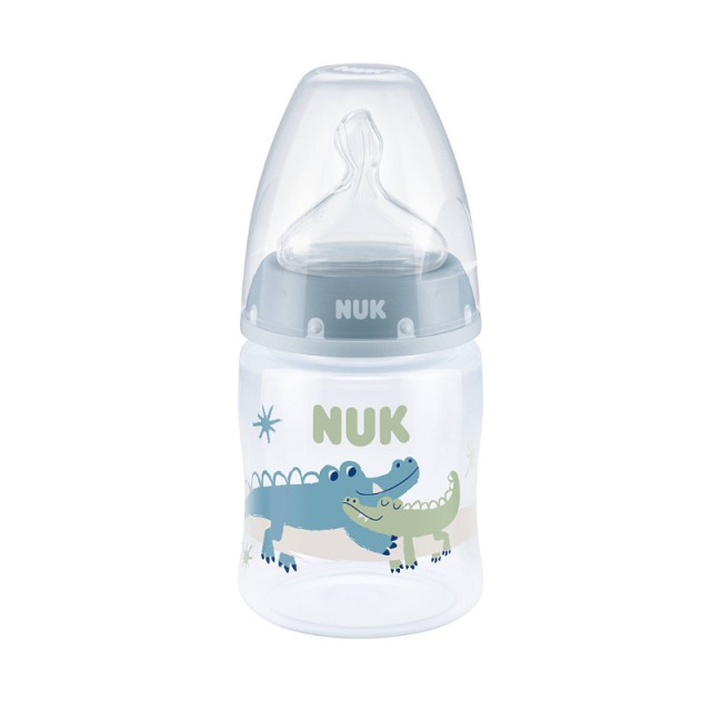 Nuk First Choice + Μπιμπερό Πολυπροπυλενίου Θηλή Σιλικόνης Mεσαίας Ροής 0-6m Μπλέ Κροκόδειλοι (10.743.889) 150ml