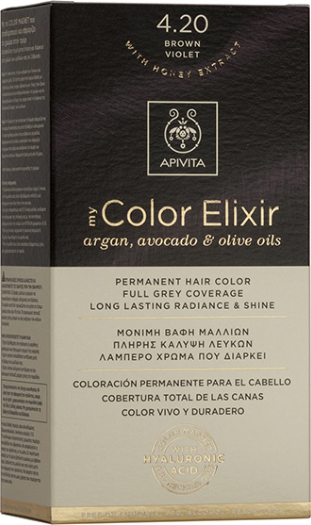 Apivita My Color Elixir No4.20 Καστανό Βιολετί Κρέμα Βαφή Σε Σωληνάριο 50ml & Ενεργοποιητής Χρώματος 75ml