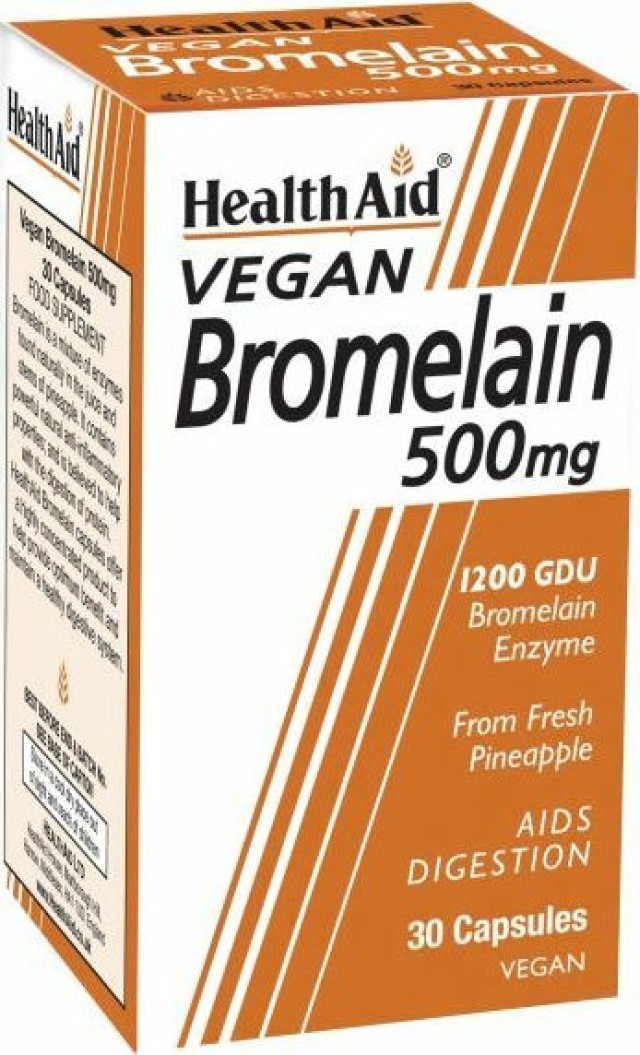 Health Aid Bromelain 500mg Συμπλήρωμα Διατροφής με Βρομελαΐνη, Φυσικό Πεπτικό Ένζυμο που Βοηθά στην Βελτίωση της Πέψης 30caps