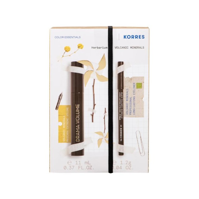 Korres Promo Drama Volume No1 Black Mascara Extreme Volume για Μέγιστο Όγκο Μαύρο, 11ml & Volcanic Minerals Long Lasting Eyeliner No1 Μαύρο Μολύβι 1,2g, 1σετ