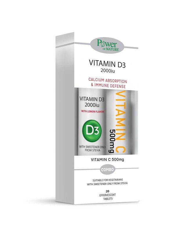 Power Health Power Of Nature 1+1 Vitamin D3 2000iu 20 Αναβρ. Δισκία & Δωρο Vitamin C 500mg 20 Αναβρ. Δισκία