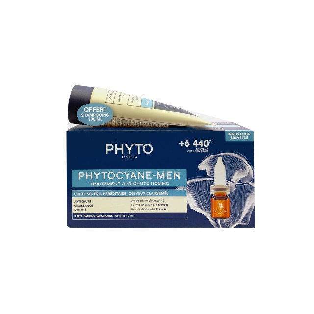 Phyto PROMO Phytocyane MEN Αγωγή Τριχόπτωσης για Άνδρες 12 Φιαλίδια x 3.5ml - ΔΩΡΟ PhytoCyane MEN Ανδρικό Σαμπουάν Κατά της Τριχόπτωσης 100ml