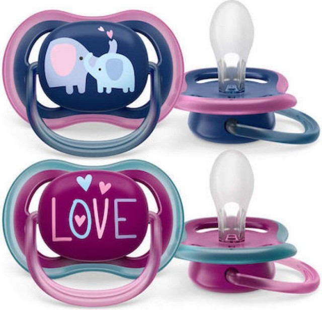 Philips Avent Ultra Air Love Πιπίλα Σιλικόνης 18+ Μηνών Μώβ Ελέφαντας 2 τεμάχια