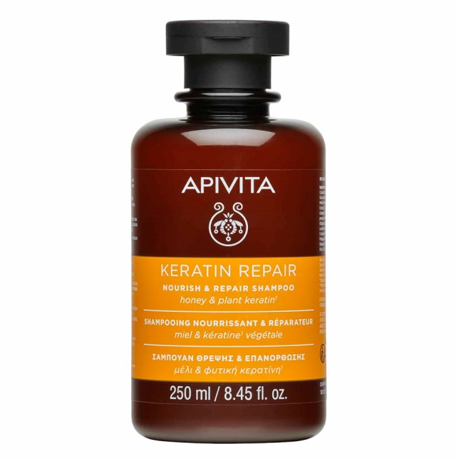 Apivita Keratin Repair, Σαμπουάν Θρέψης Επανόρθωσης Για Ξηρά Μαλλιά, με Μέλι και Φυτική Κερατίνη 250ml