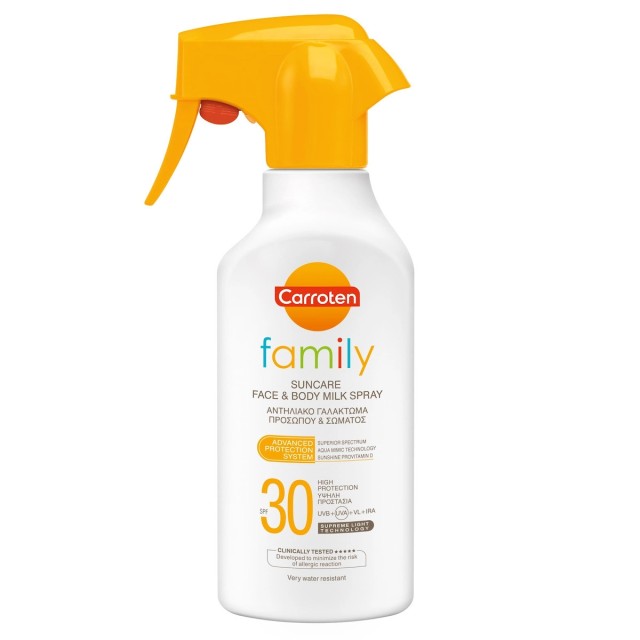 Carroten Family Suncare Face & Body Milk Spray SPF30 Αντηλιακό Γαλάκτωμα Προσώπου & Σώματος, 270ml