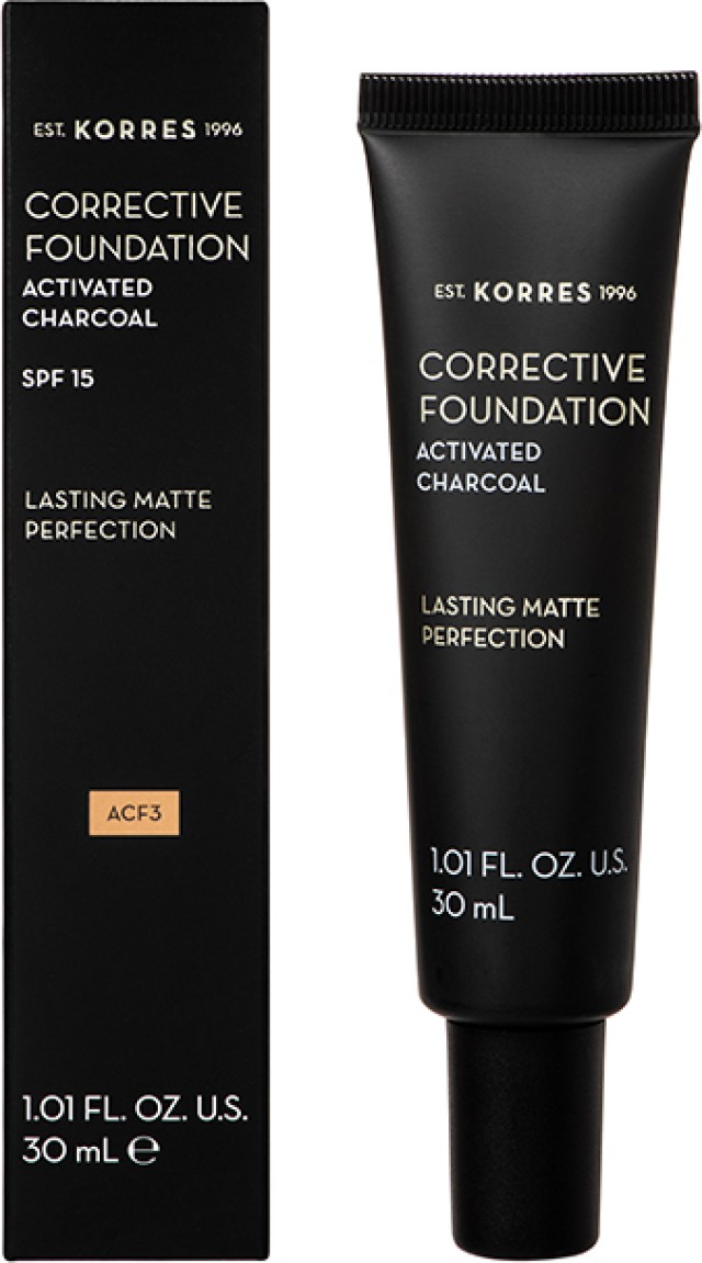 Korres Corrective Foundation SPF15 / Acf3 Διορθωτικό Make Up για Μέτριες Ατέλειες με Ενεργό Άνθρακα, 30ml