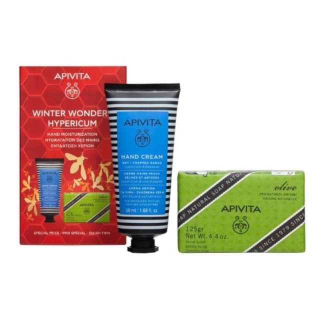 Apivita Promo Pack Winter Wonders Hypericum Κρέμα Για Ξηρά-Σκασμένα Χέρια 50ml & Σαπούνι Με Ελιά 125gr