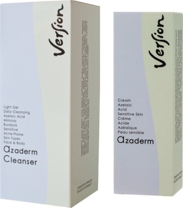 Version Azaderm Cream & Cleanser Promo Set, Ολοκληρωμένη Θεραπεία Ακμής με Κρέμα 30ml και Καθαριστικό Προσώπου & Σώματος 200ml