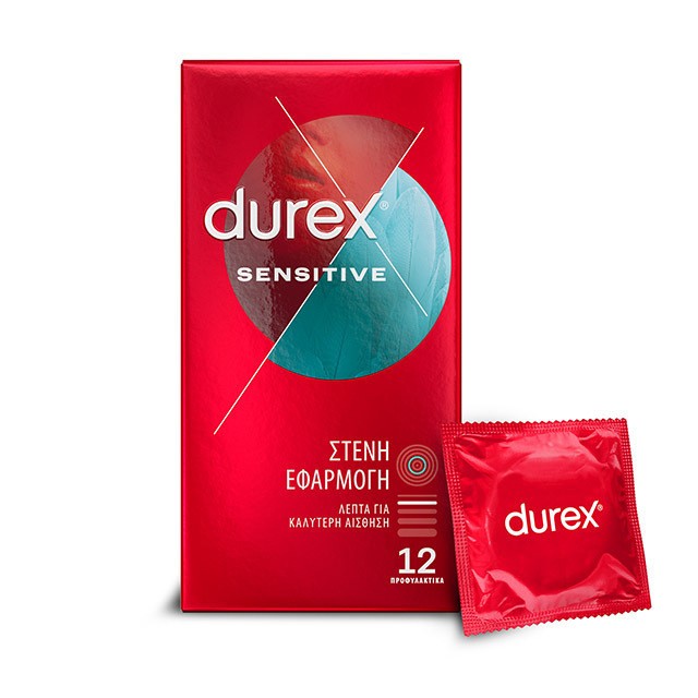 Durex Sensitive Προφυλακτικά Λεπτά με Στενή Εφαρμογή 12τμχ