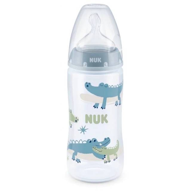 Nuk First Choice+ Temperature Control Κατά των Κολικών Πλαστικό με Θηλή Σιλικόνης για 6-18 μηνών Γαλάζιο Κροκοδειλος Μεσαίας Ροής 360ml (10.216.248)