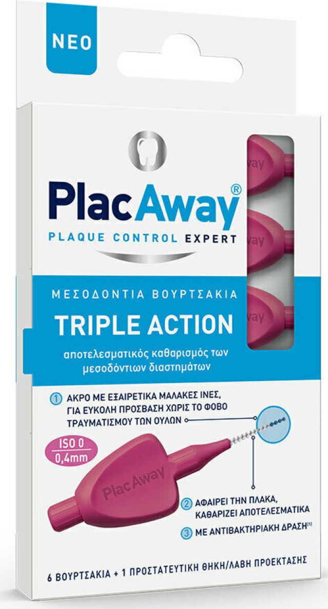 Plac Away Triple Action Μεσοδόντια Βουρτσάκια 0.4mm ISO 0, Ροζ, 6τεμ