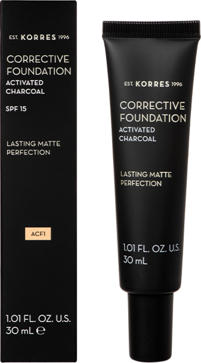 Korres Corrective Foundation Spf15 ACF1 με Ενεργό Άνθρακα Διορθωτικο Make Up Για Μετριες Ατελειες 30ml