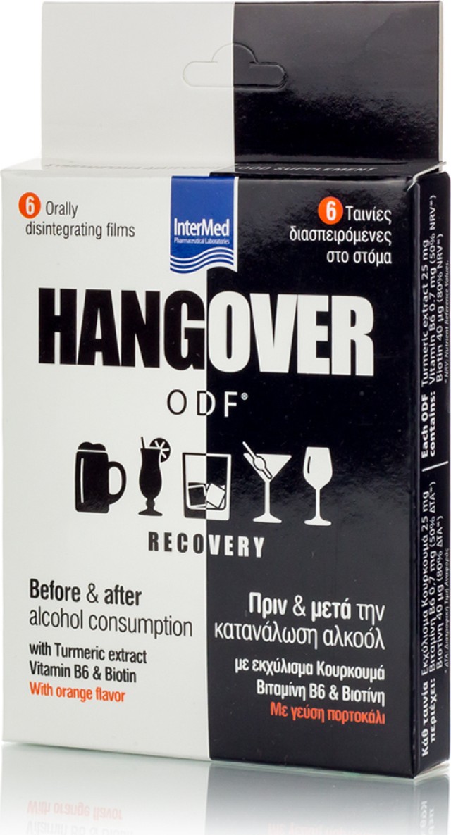 Intermed Hangover ODF® Recovery Πριν +& Μετά την Κατανάλωση Αλκόολ με Γεύση Πορτοκάλι 6τμχ