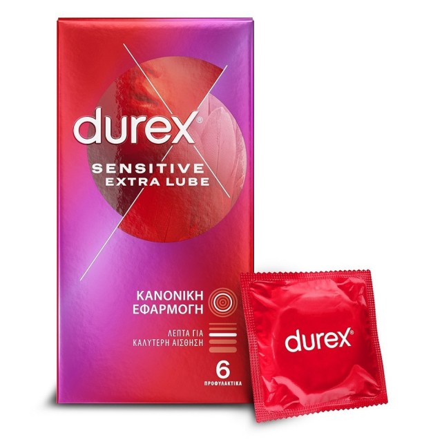 Durex Sensitive Extra Lube Λεπτά Προφυλακτικά, 6τεμ