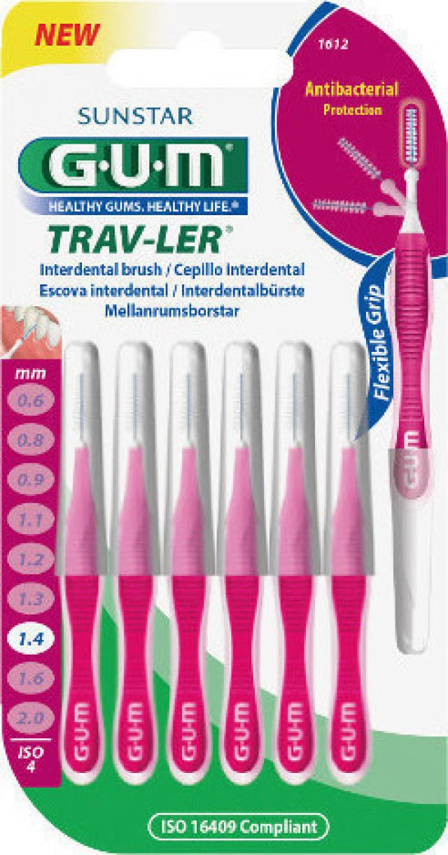 Gum Trav-ler Interdental Brush Μεσοδόντιο Βουρτσάκι 1,4mm Φούξια 6 τεμάχια (1612)