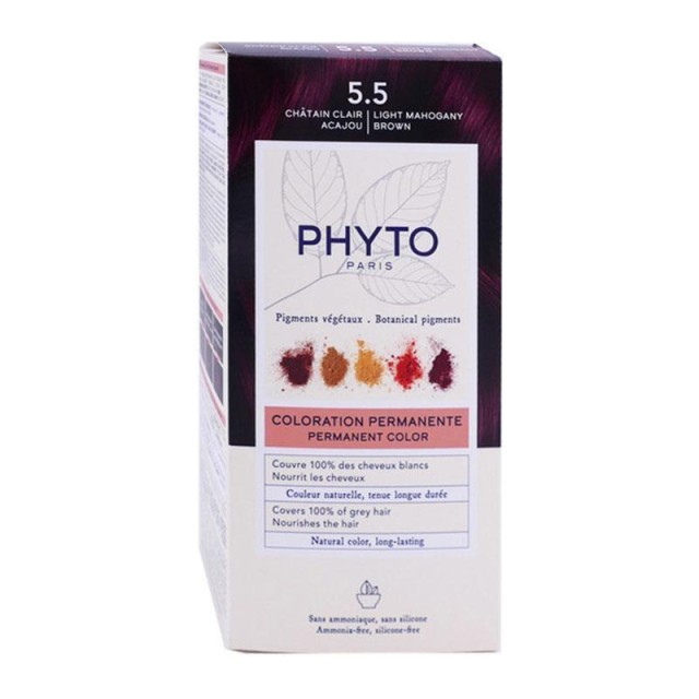 Phyto Phytocolor Μόνιμη Βαφή No5.5 Chatain Clair Acajou Ανοιχτό Καστανό Μαονί, 50ml