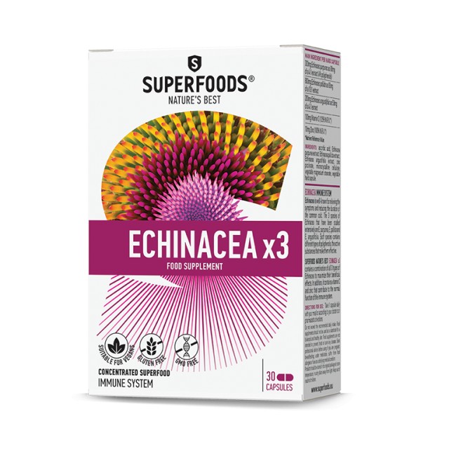 Superfoods Echinacea Εχινάτσια x3 Συμπλήρωμα Διατροφής για την Ενίσχυση του Ανοσοποιητικού 30 κάψουλες