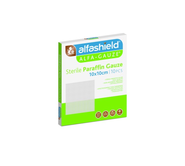 Alfashield Sterile Paraffin Gauze 10x10cm (10τμχ) - Αποστειρωμένες Γάζες Παραφίνης