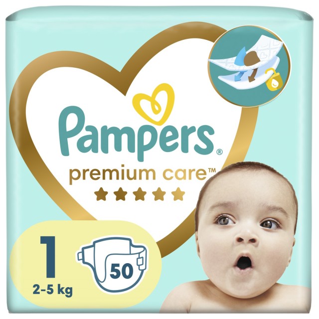 Pampers Πάνες με Αυτοκόλλητο Premium Care No. 1 για 2-5kg 50τμχ