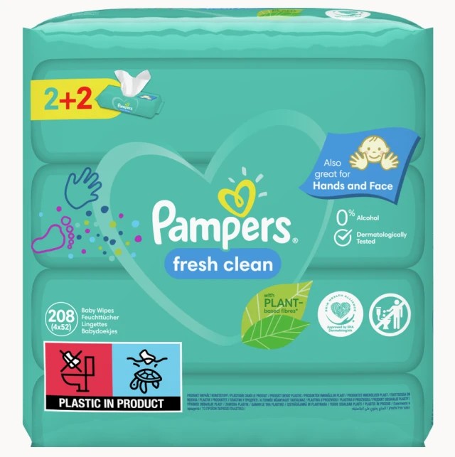 Pampers Μωρομάντηλα Fresh 2+2 Δώρο 208τμχ (4x52τμχ)